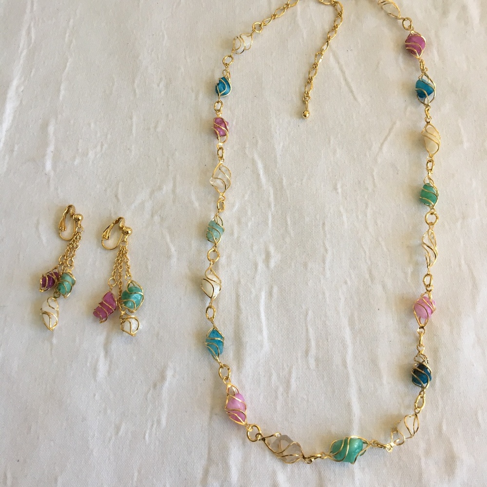 Vintage Wire Wrapped Stone Necklace Set